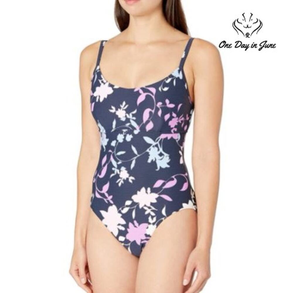 Seafolly Scoop Front Floral One Piece Swimsuit Navy Pink NWT Size 10